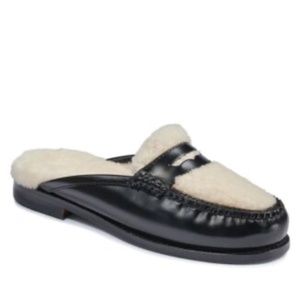 NEW G.H. Bass and Co. Wynn Genuine Shearling Loafer Mule Black Leather WEEJUNS